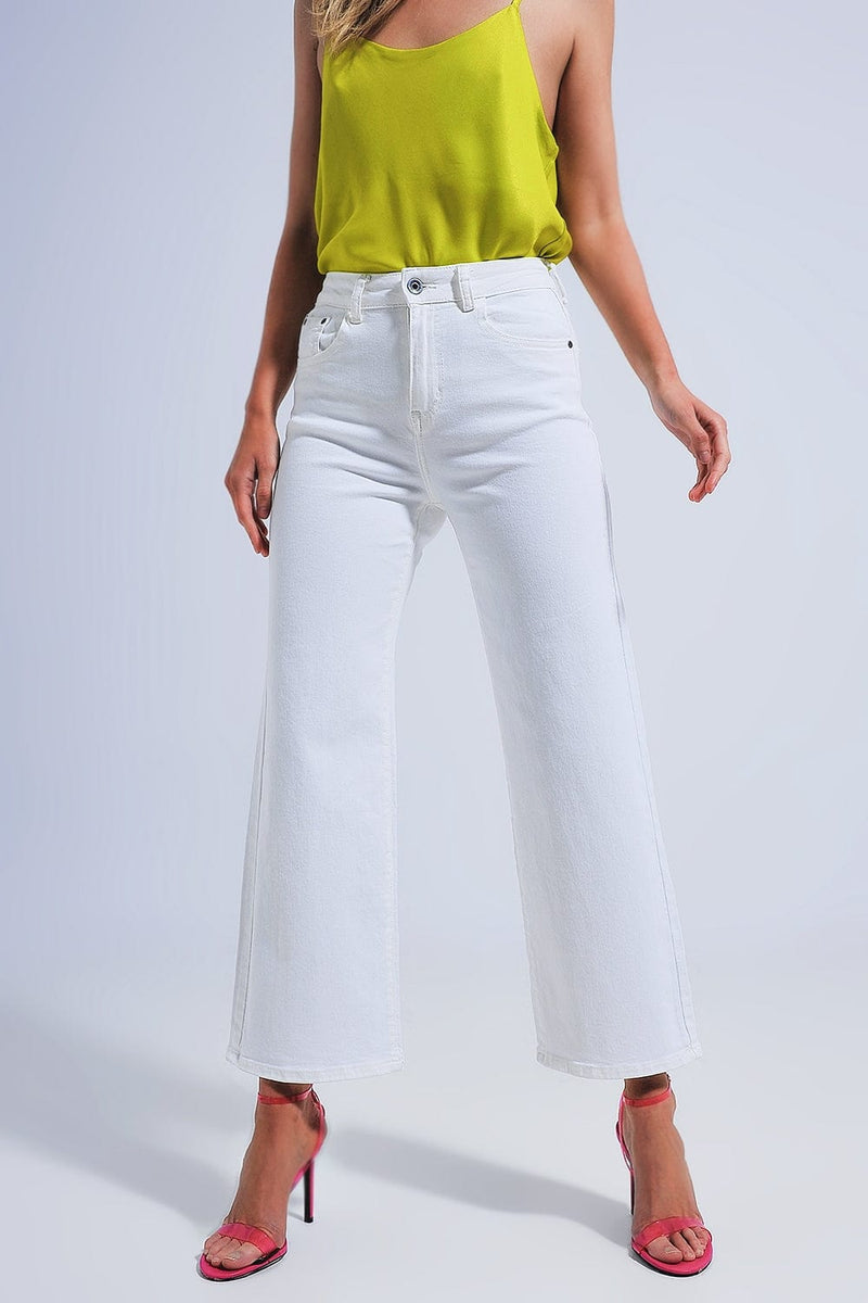 Q2 Women's Jean Wide Leg Jeans in White