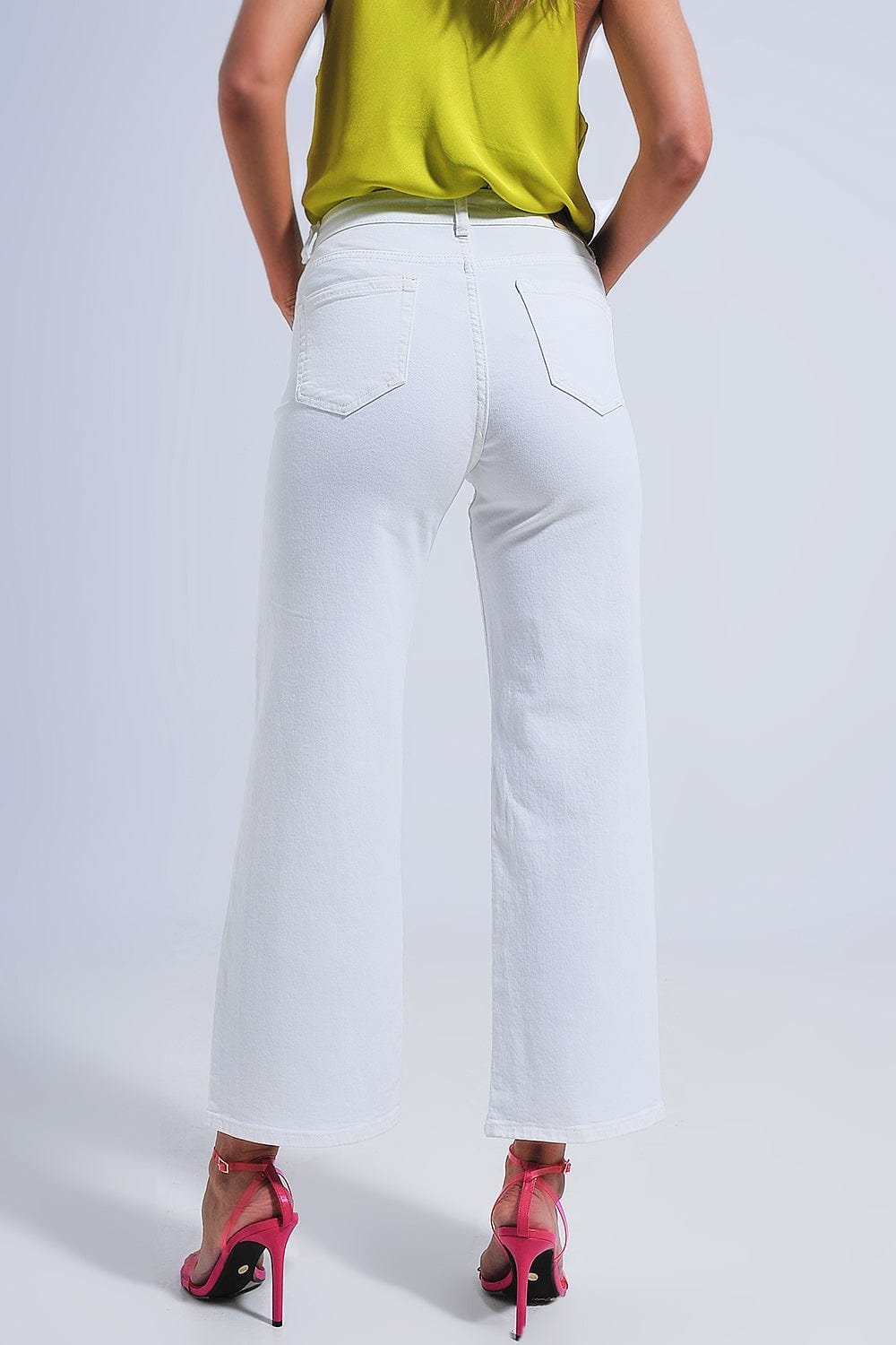 Q2 Women's Jean Wide Leg Jeans in White