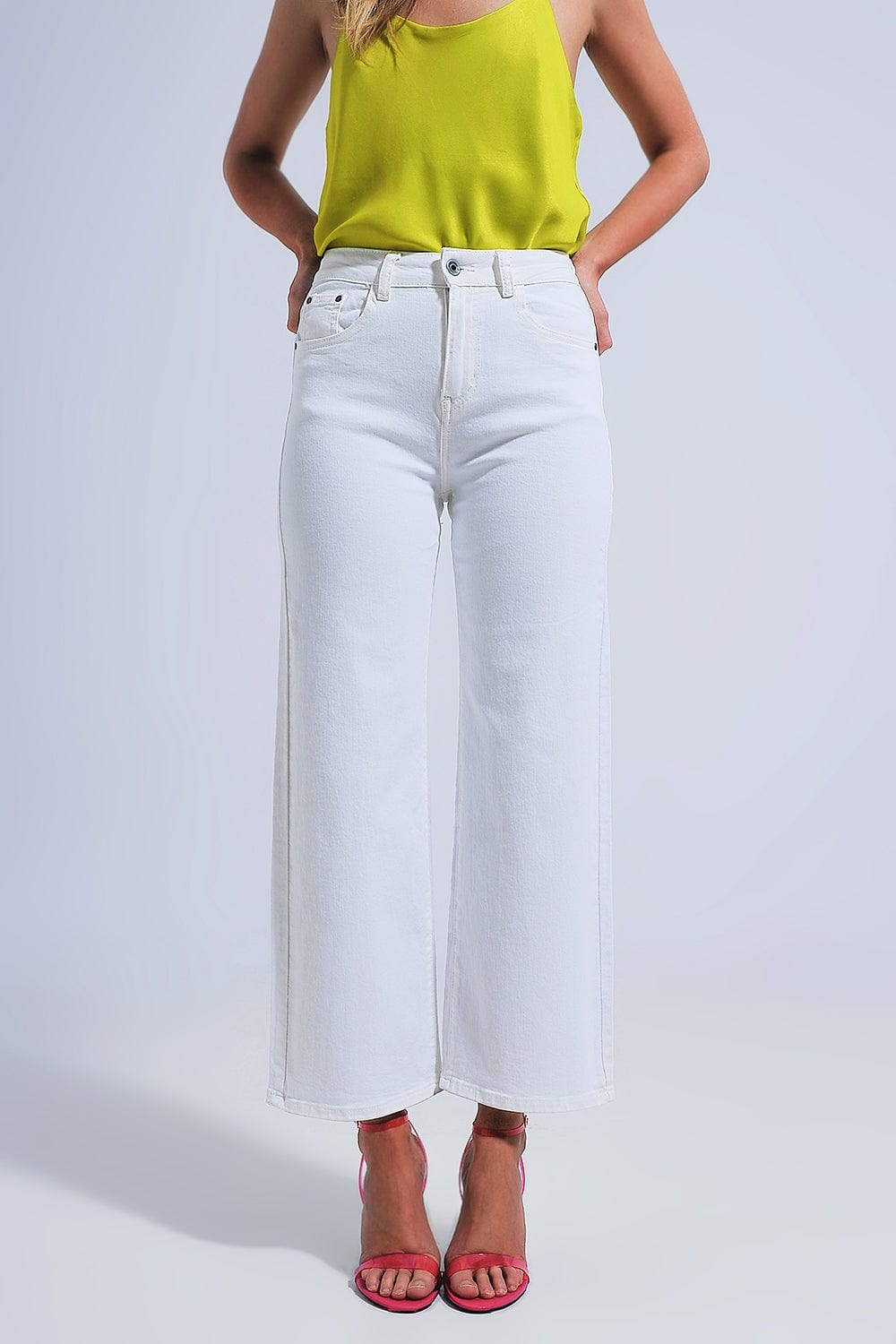 Q2 Women's Jean Wide Leg Jeans in White