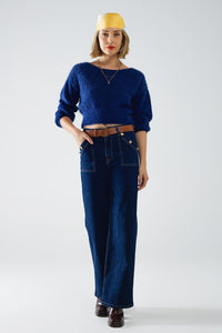 Q2 Women's Jean Wide Leg Jeans With 3 Button Detail