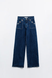 Q2 Women's Jean Wide Leg Jeans With 3 Button Detail