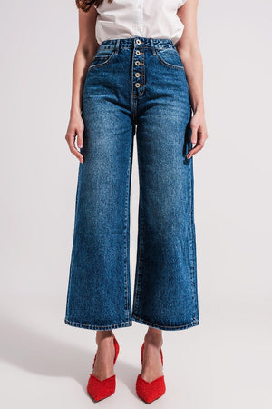 Q2 Women's Jean Wide Leg Jeans with Exposed Buttons