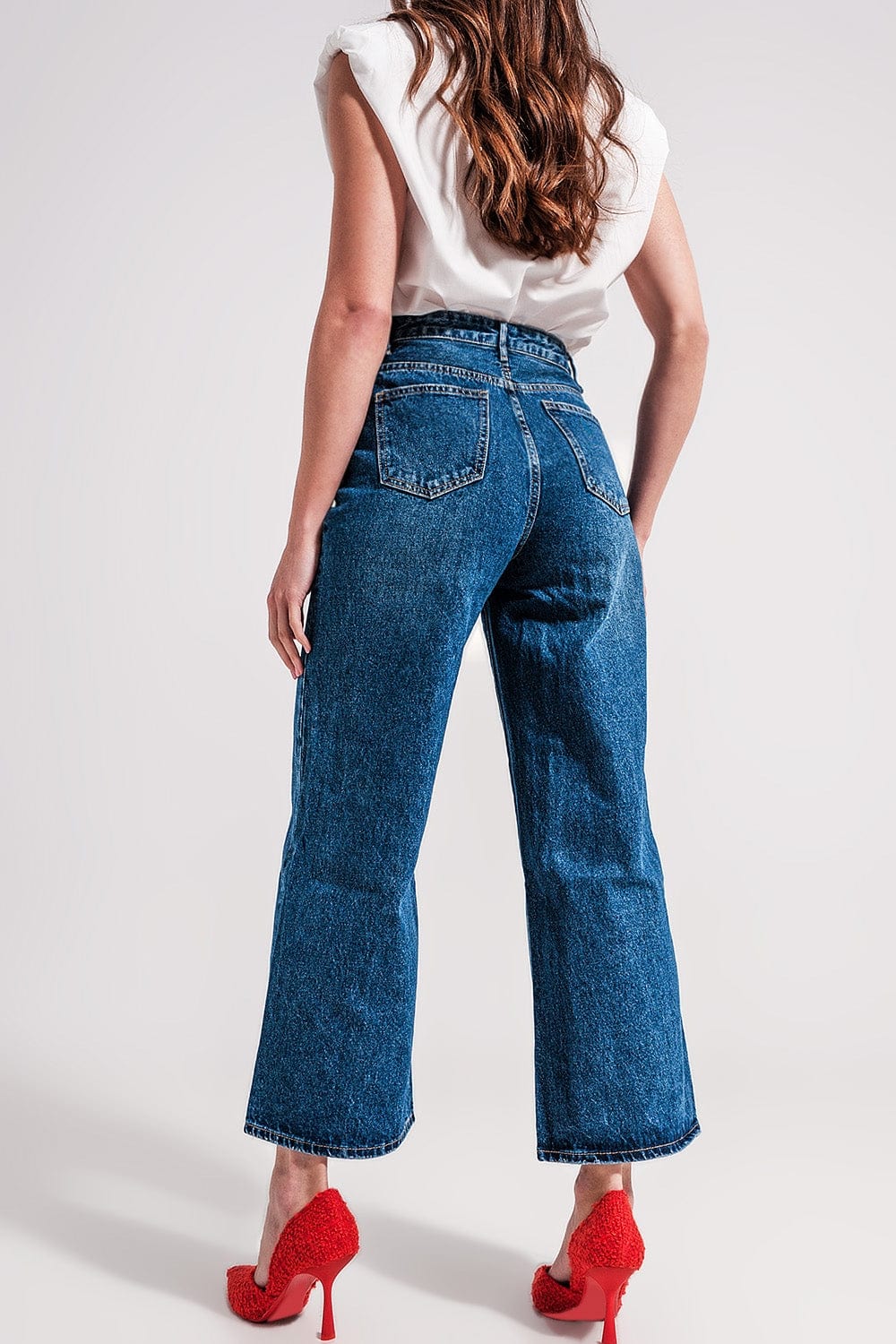 Q2 Women's Jean Wide Leg Jeans with Exposed Buttons
