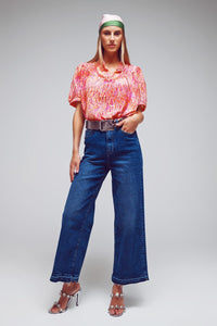 Q2 Women's Jean Wide Leg Jeans With Hem Detail In Mid Wash