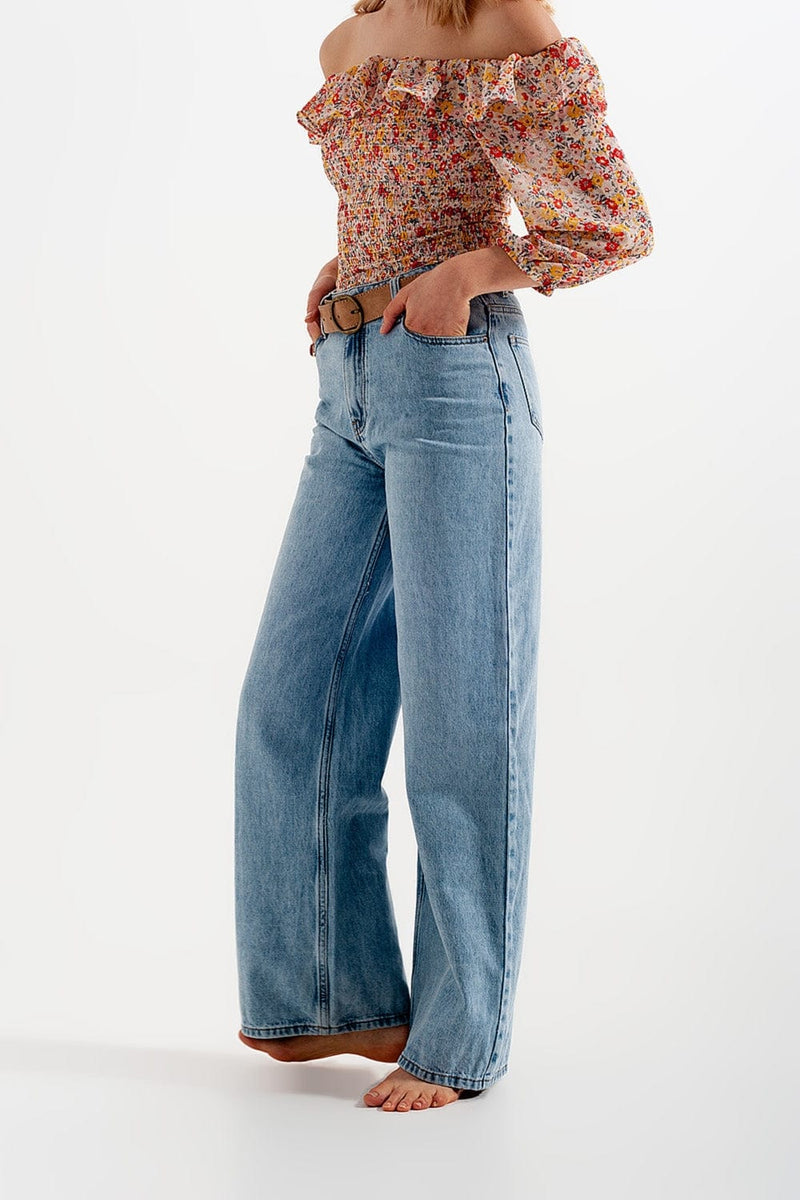 Q2 Women's Jean Wide Leg Jeans with High Waist in Light Blue