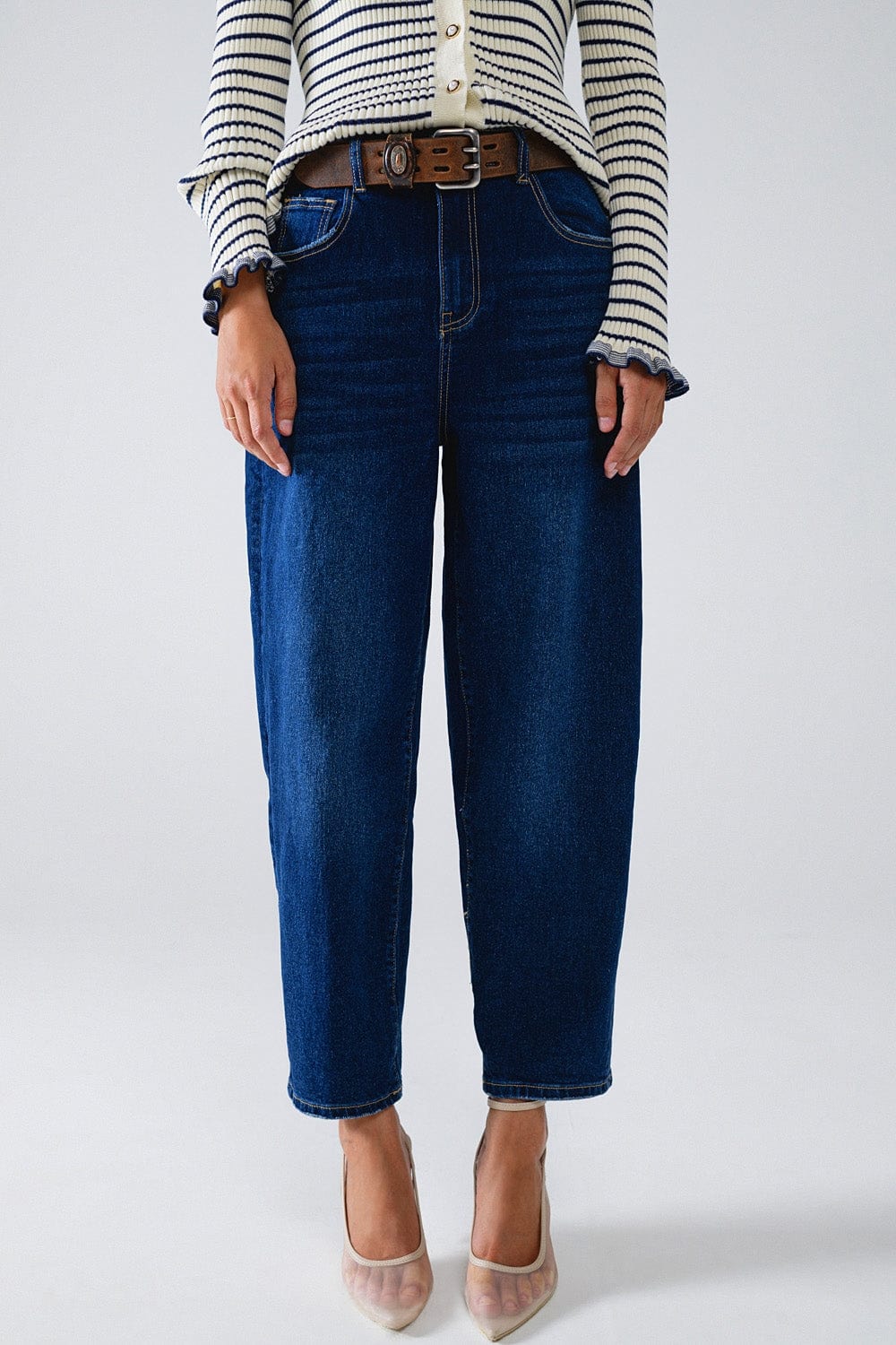 Q2 Women's Jean Wide Leg Mom Jeans In Mid Wash