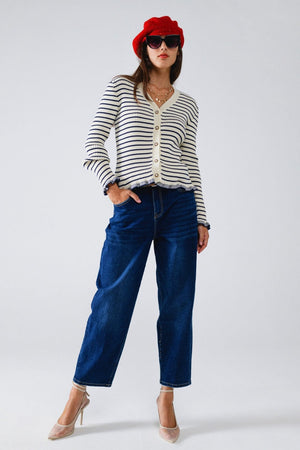 Q2 Women's Jean Wide Leg Mom Jeans In Mid Wash