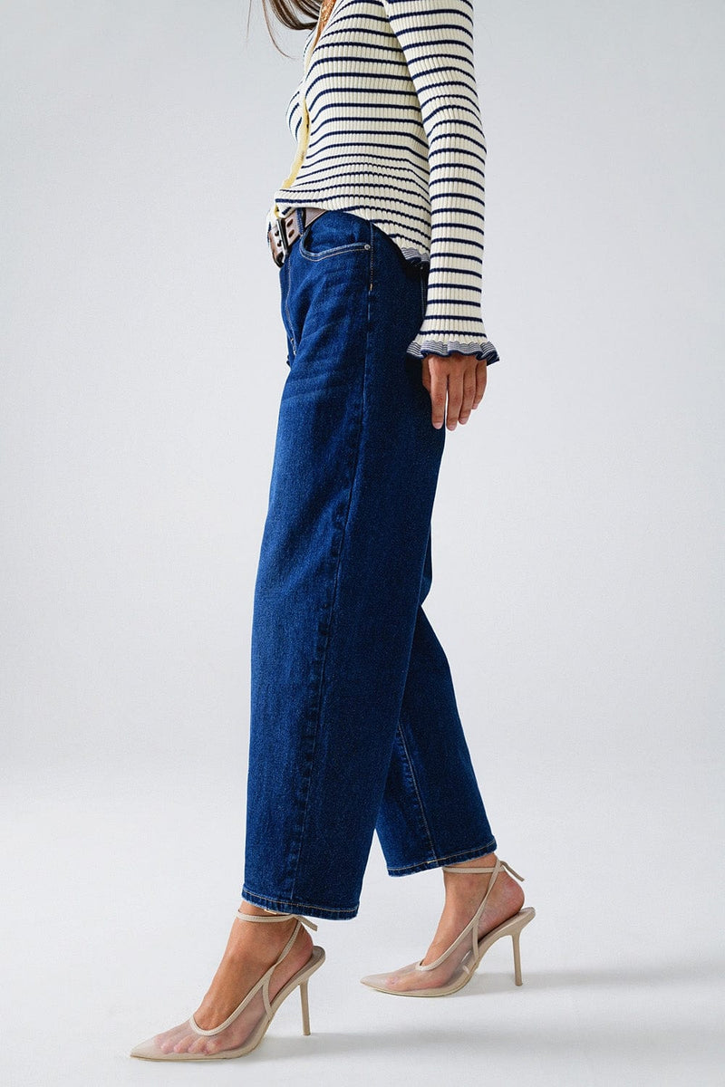 Q2 Women's Jean Wide Leg Mom Jeans In Mid Wash