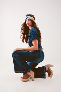 Q2 Women's Jean Wide Leg Palazzo Jeans in Medium Blue