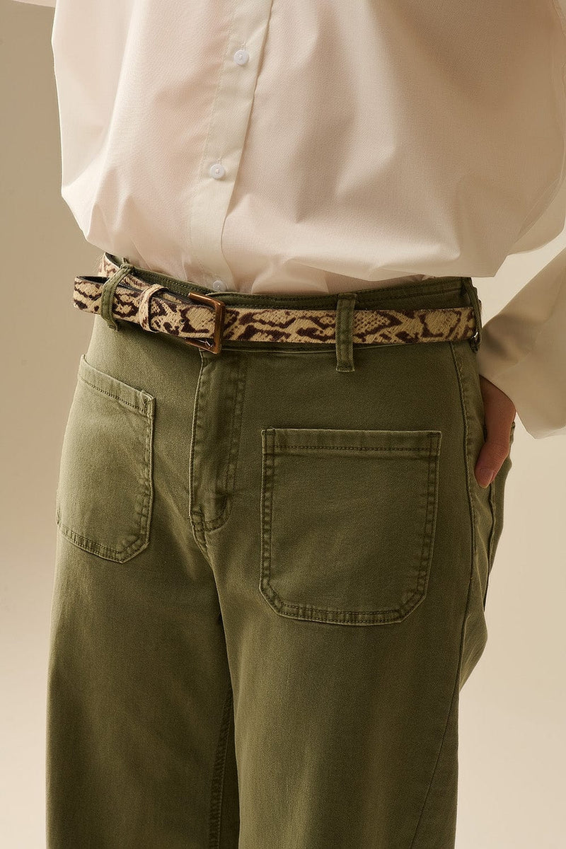 Q2 Women's Jean Wide Leg Pants With Front Pockets In Khaki