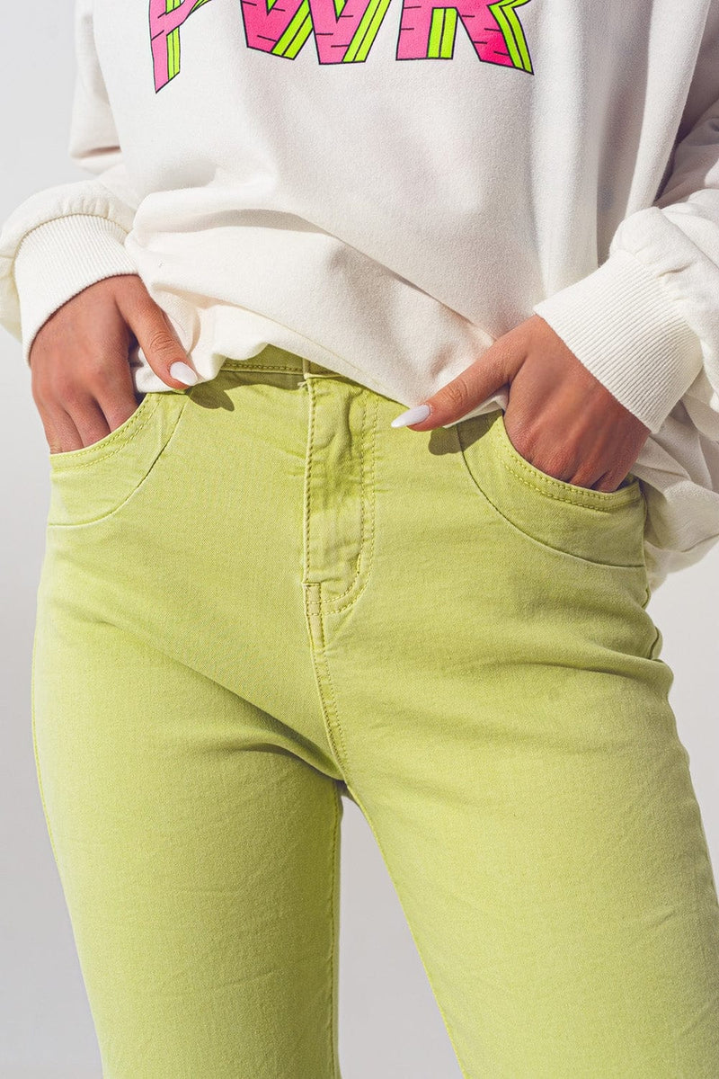 Q2 Women's Jean Wrinkled Skinny Jeans in Lime Green