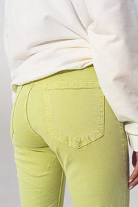 Q2 Women's Jean Wrinkled Skinny Jeans in Lime Green