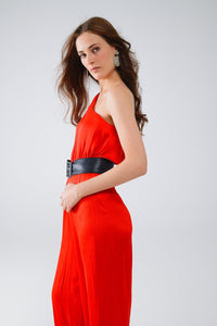 Q2 Women's Jumpsuits & Rompers Drapped One Shoulder Jumpsuit With Cinched Waist In Red