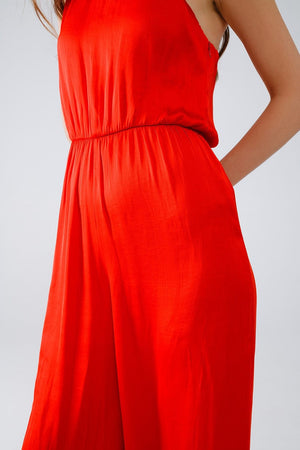 Q2 Women's Jumpsuits & Rompers Drapped One Shoulder Jumpsuit With Cinched Waist In Red