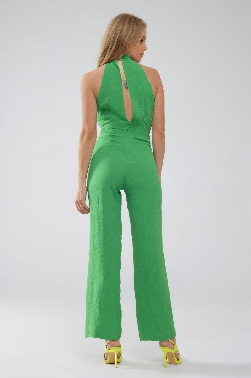 Q2 Women's Jumpsuits & Rompers Green Jumpsuit With Crossed Halter Neckline