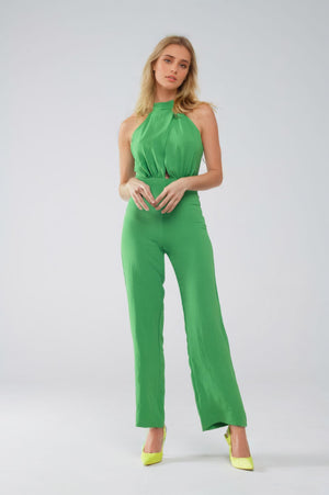 Q2 Women's Jumpsuits & Rompers Green Jumpsuit With Crossed Halter Neckline