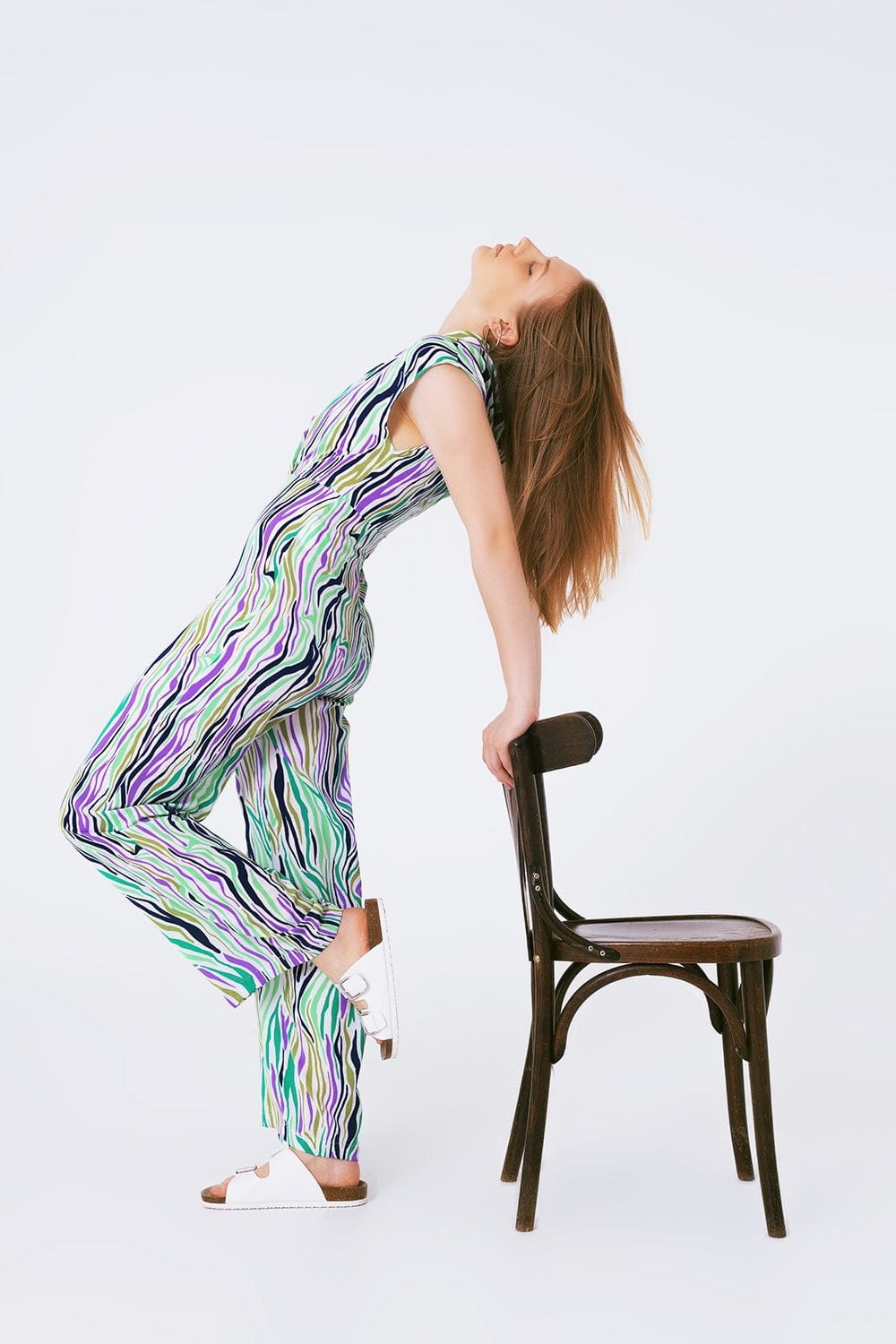 Q2 Women's Jumpsuits & Rompers Jumpsuit With Smoking Collard In Multicolored Abstract Print