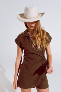Q2 Women's Jumpsuits & Rompers Khaki Playsuit With Tie Closing At The Side