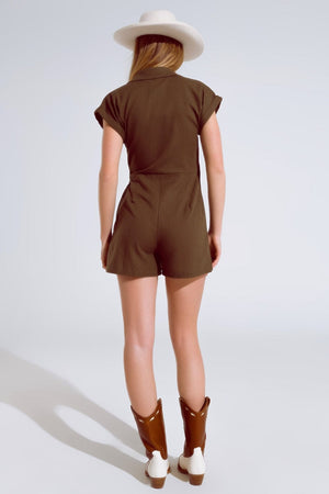 Q2 Women's Jumpsuits & Rompers Khaki Playsuit With Tie Closing At The Side