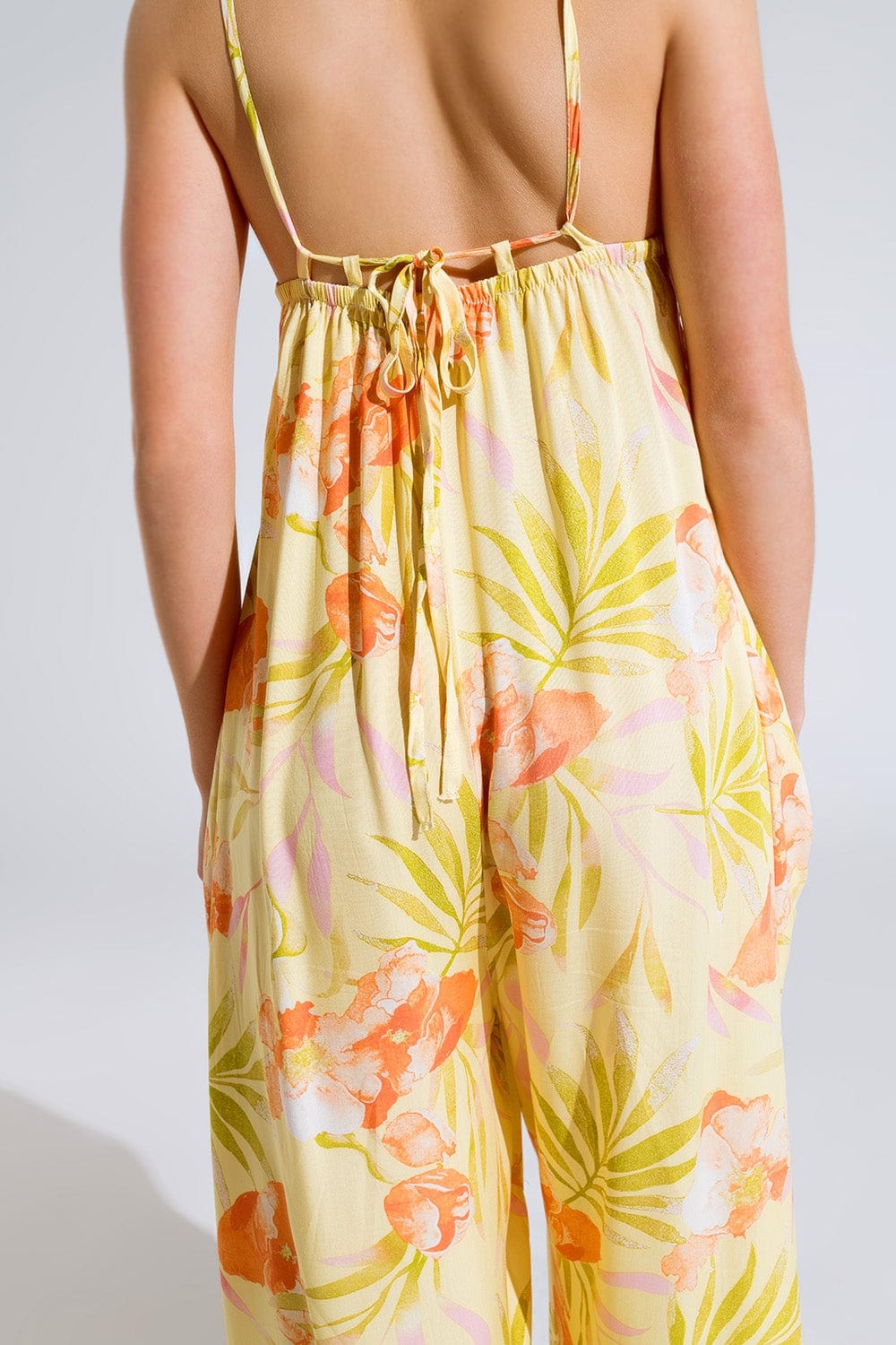 Q2 Women's Jumpsuits & Rompers Maxi Yellow Jumpsuit In Tropical Print