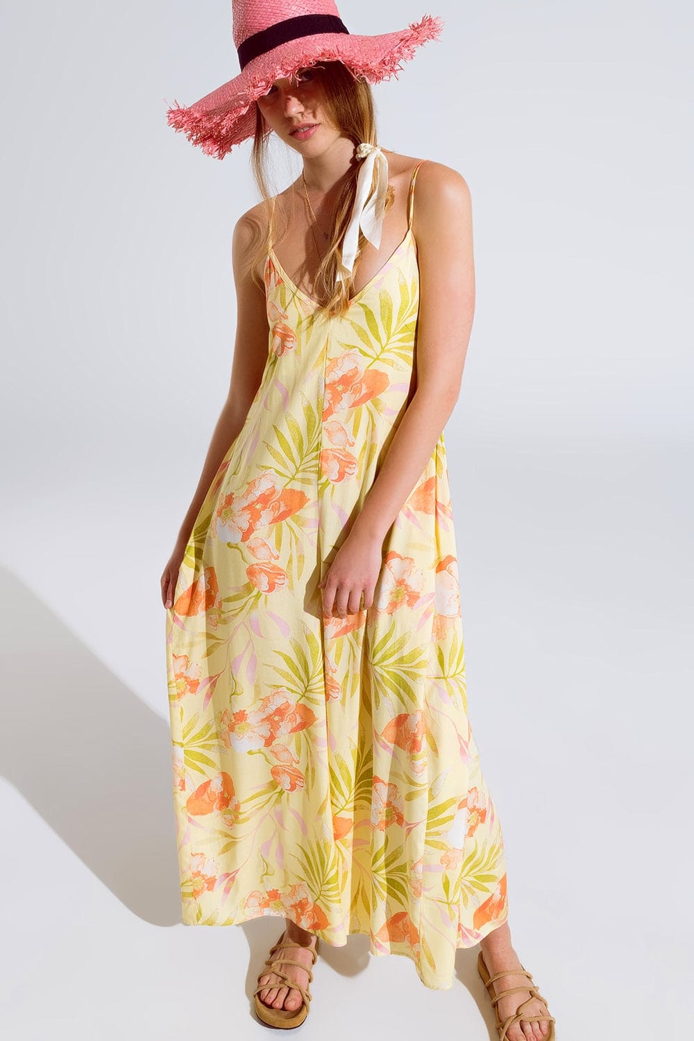 Q2 Women's Jumpsuits & Rompers Maxi Yellow Jumpsuit In Tropical Print