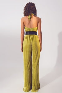 Q2 Women's Jumpsuits & Rompers Satin Halter Neck pleated maxi jumpsuit in Green