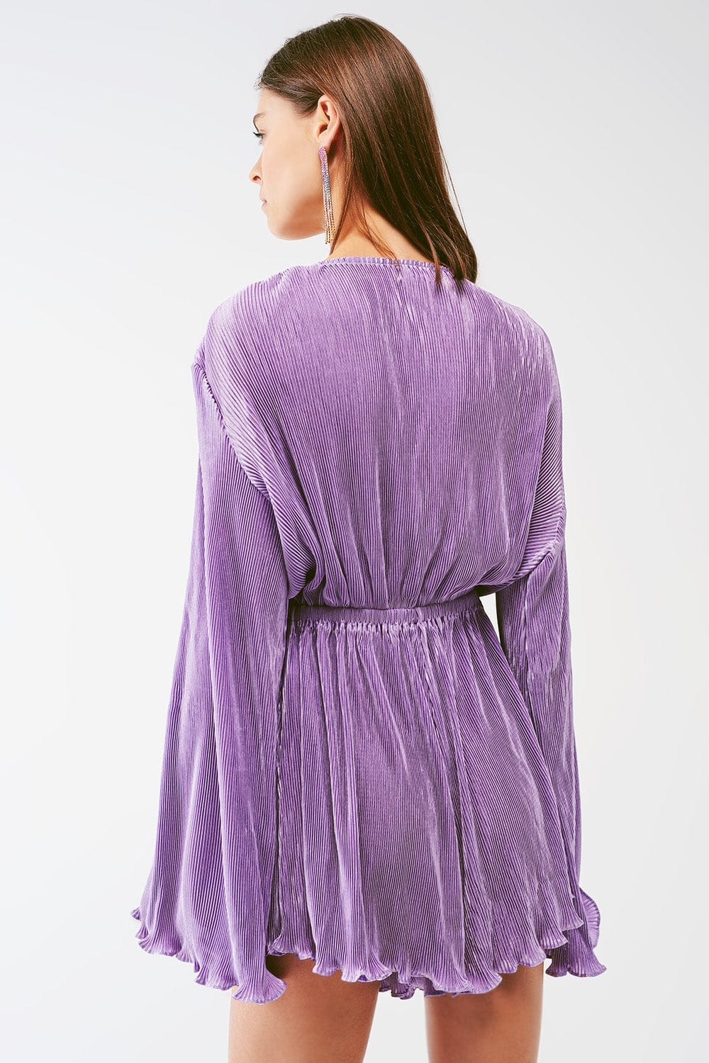 Q2 Women's Jumpsuits & Rompers Satin Wrap Deatil Pleated Romper in Lilac