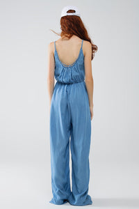 Q2 Women's Jumpsuits & Rompers Sleevless Tencel Denim Jumpsuit With Elastic Waist