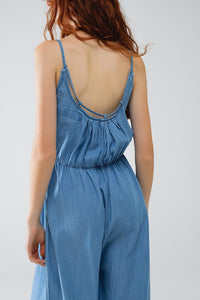 Q2 Women's Jumpsuits & Rompers Sleevless Tencel Denim Jumpsuit With Elastic Waist