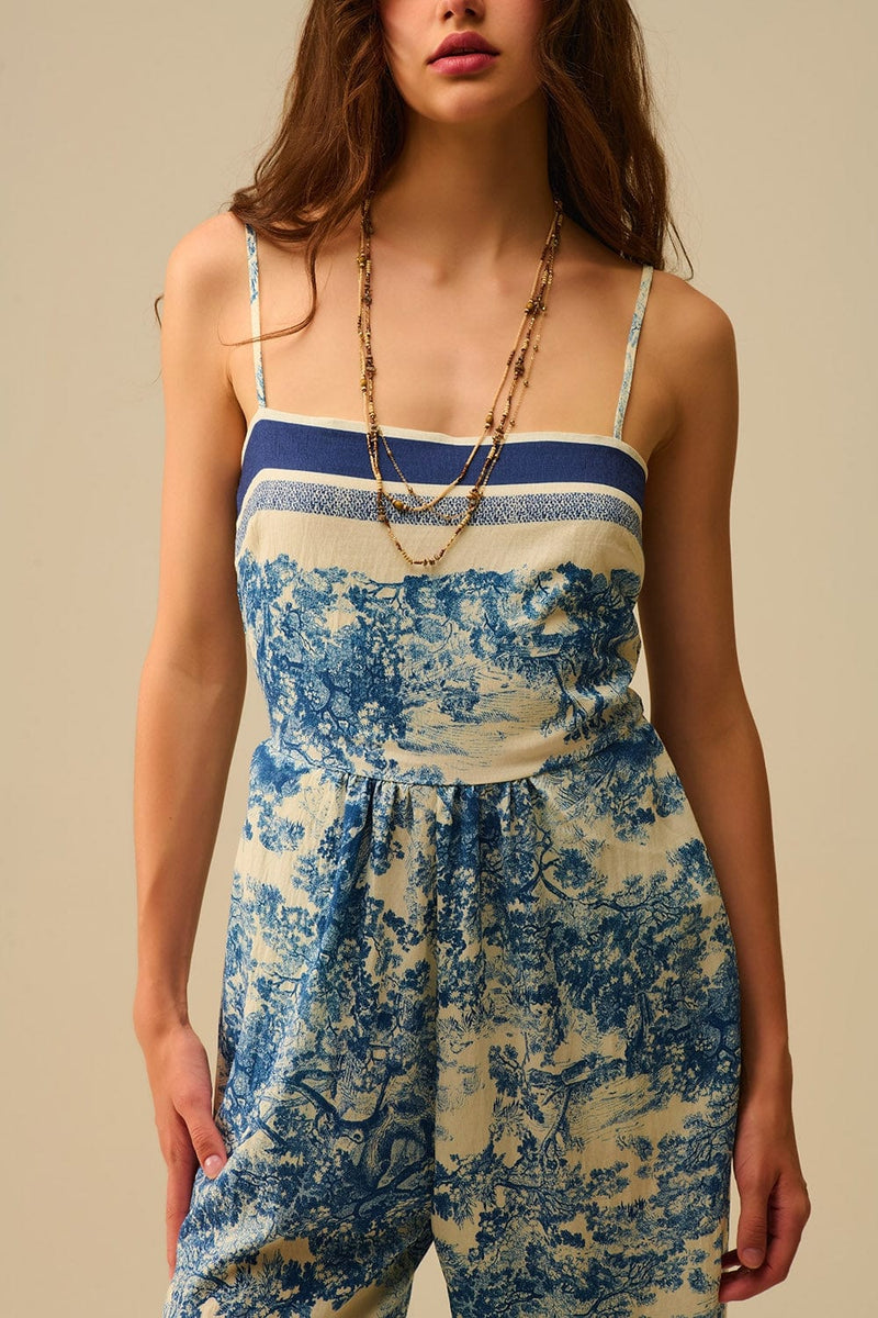 Q2 Women's Jumpsuits & Rompers Toile De Jouy Print Jumpsuit With Thin Straps
