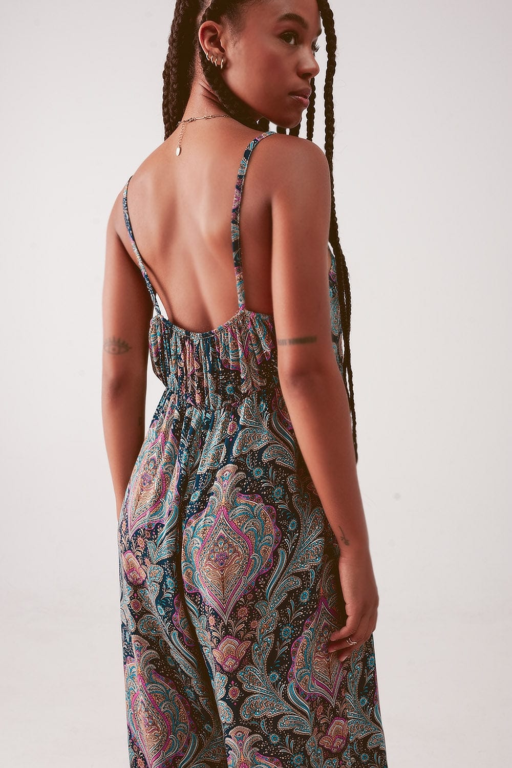 Q2 Women's Jumpsuits & Rompers Wide Leg Jumpsuit in Navy Paisley Print