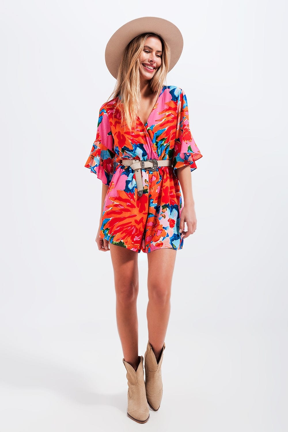Q2 Women's Jumpsuits & Rompers Wrap Playsuit in Floral