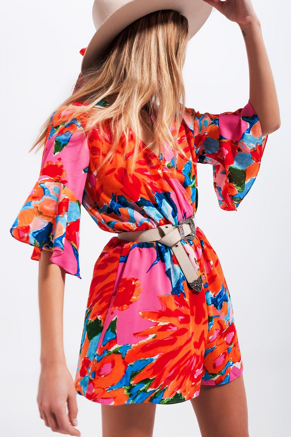 Q2 Women's Jumpsuits & Rompers Wrap Playsuit in Floral