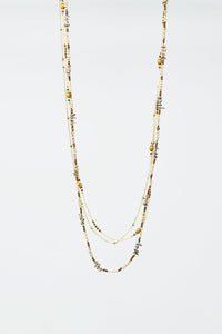 Q2 Women's Necklace One Size / Gold 3 In 1 Necklace With Different Type Of Beads