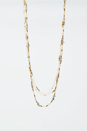 Q2 Women's Necklace One Size / Gold 3 In 1 Necklace With Different Type Of Beads