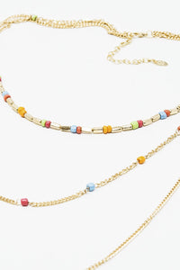 Q2 Women's Necklace One Size / Gold 3 In 1 Necklace With Rainbow Beads And Thin Gold Chain