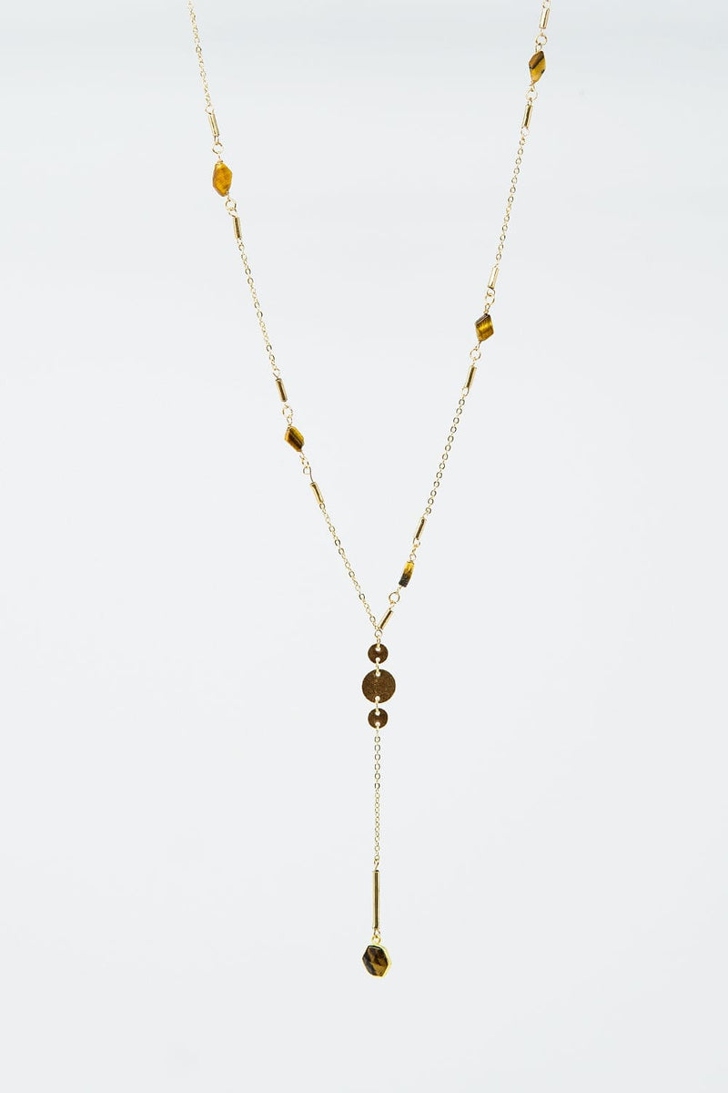 Q2 Women's Necklace One Size / Gold Golden Necklace With Stone Detail And Pendant