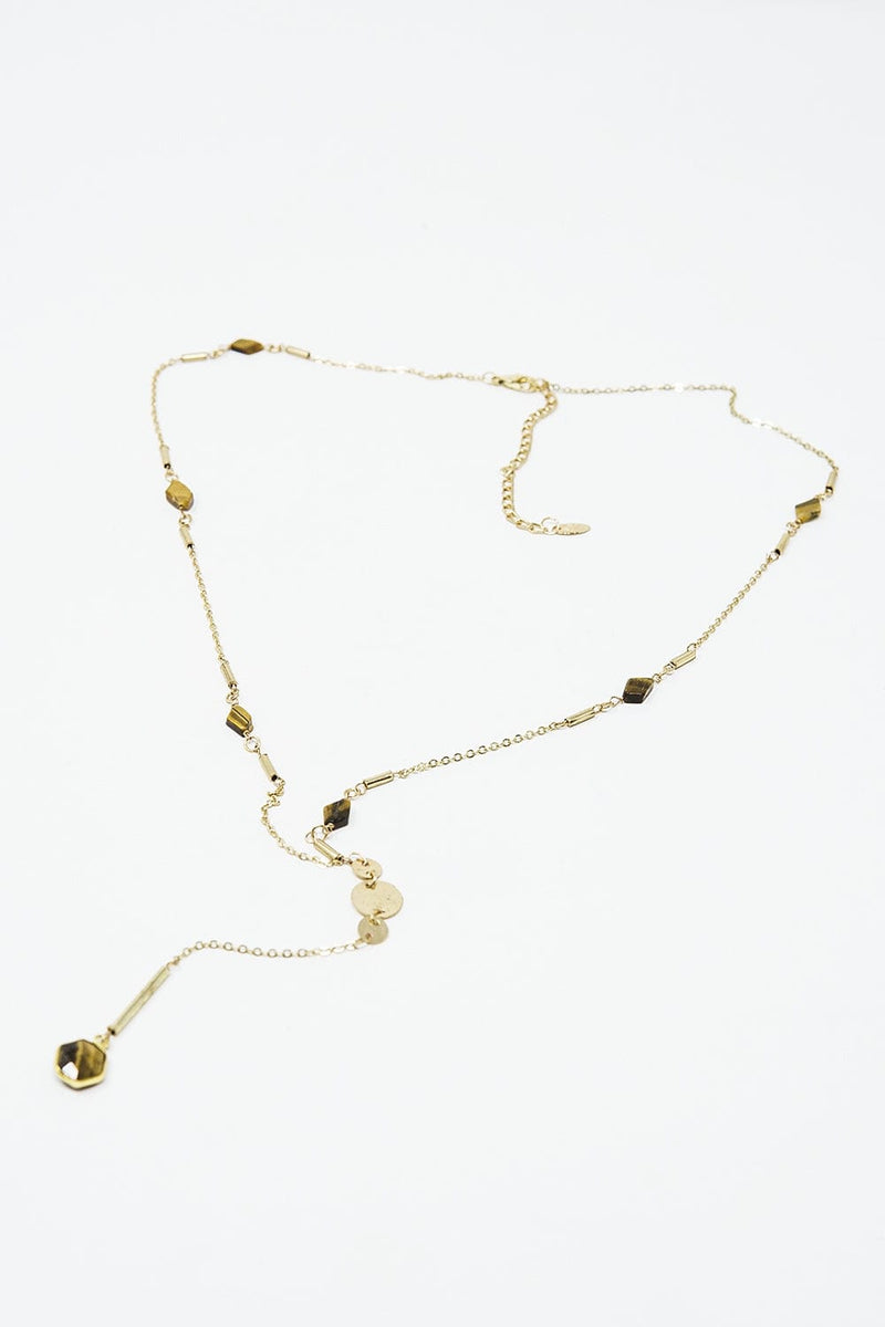 Q2 Women's Necklace One Size / Gold Golden Necklace With Stone Detail And Pendant