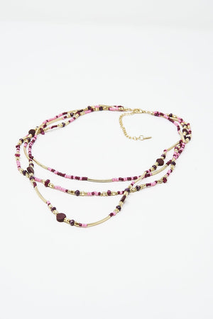 Q2 Women's Necklace One Size / Red 3 In 1 Necklace With Multicolor Stones
