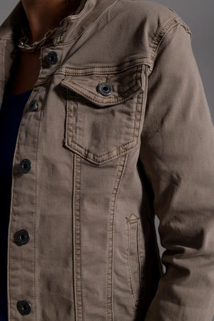 Q2 Women's Outerwear Basic Denim Jacket With Pockets In Beige