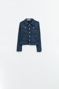 Q2 Women's Outerwear Basic Denim Jacket With Pockets In Navy