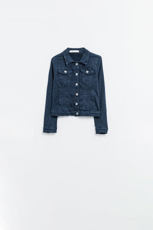 Q2 Women's Outerwear Basic Denim Jacket With Pockets In Navy