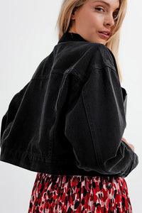 Q2 Women's Outerwear Black Denim Jacket with Strass Fringing
