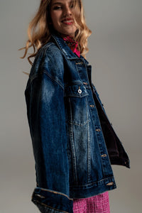 Q2 Women's Outerwear Boyfriend Relaxed Denim Jacket In Dark Wash