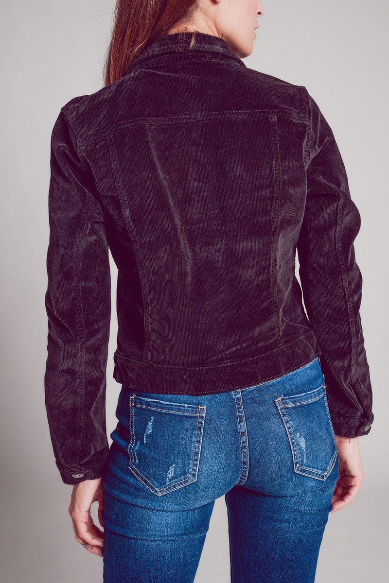 Q2 Women's Outerwear Cord Jacket in Black