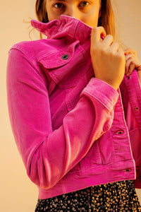 Q2 Women's Outerwear Cord Jacket in Fuchsia