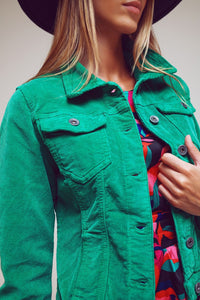 Q2 Women's Outerwear Cord Jacket In Green