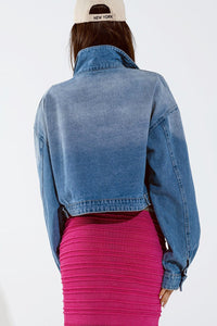 Q2 Women's Outerwear Denim Cropped Jacket With Flower Details