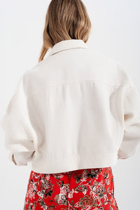 Q2 Women's Outerwear Denim Jacket with Diamante Fringing in White