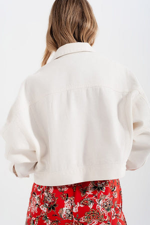 Q2 Women's Outerwear Denim Jacket with Diamante Fringing in White